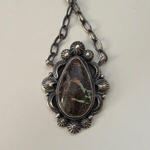 Bennie Ramone Navajo Made Blackjack Turquoise Sterling Silver 18” Necklace NWT